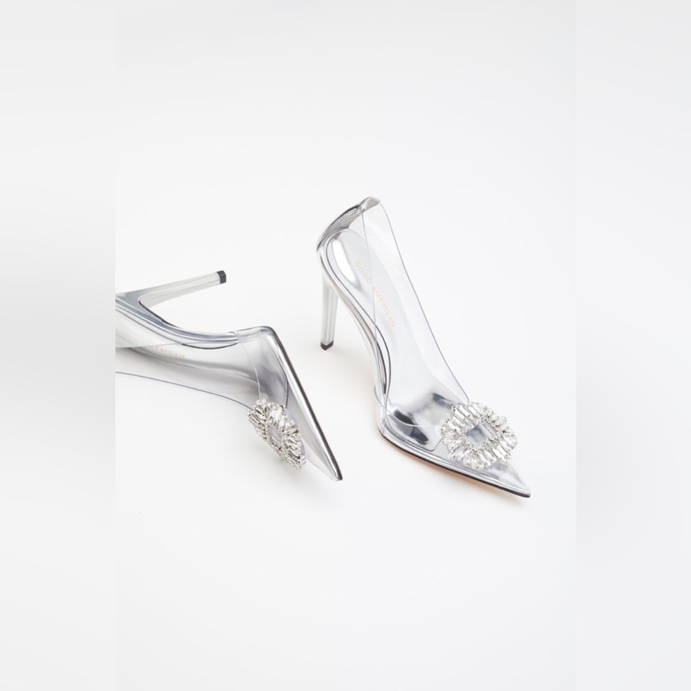 Good American Translucent CINDER-F*CKING-RELLA Jeweled Pumps